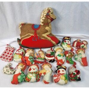 Vintage Fabric Christmas Ornaments Lot 17 Handmade Holiday Decor Plush